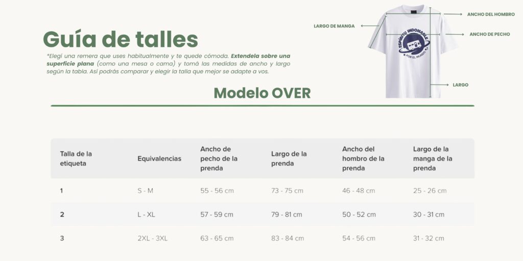guia de talles recuelife modelo oversize