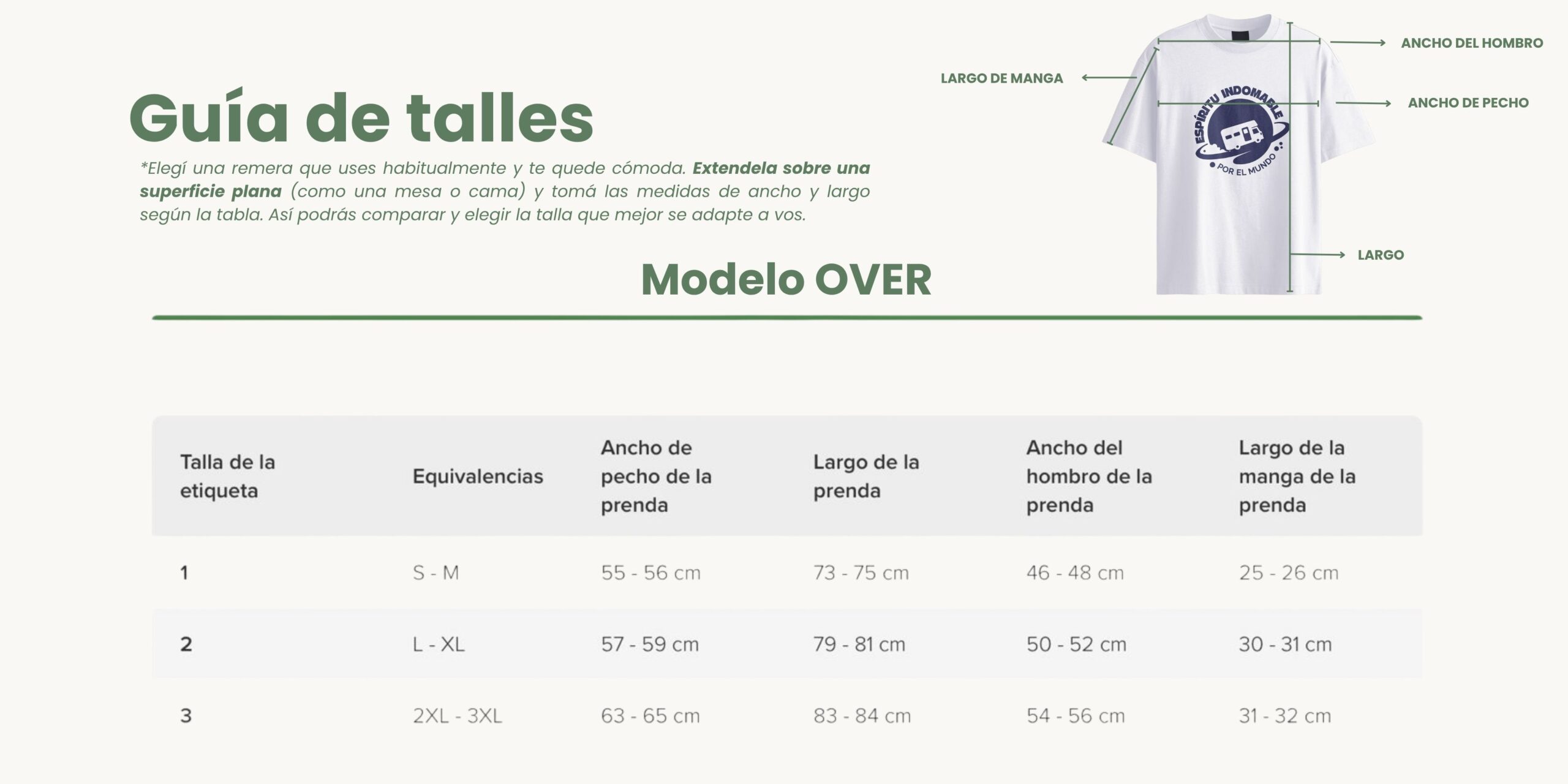 guia de talles recuelife modelo oversize